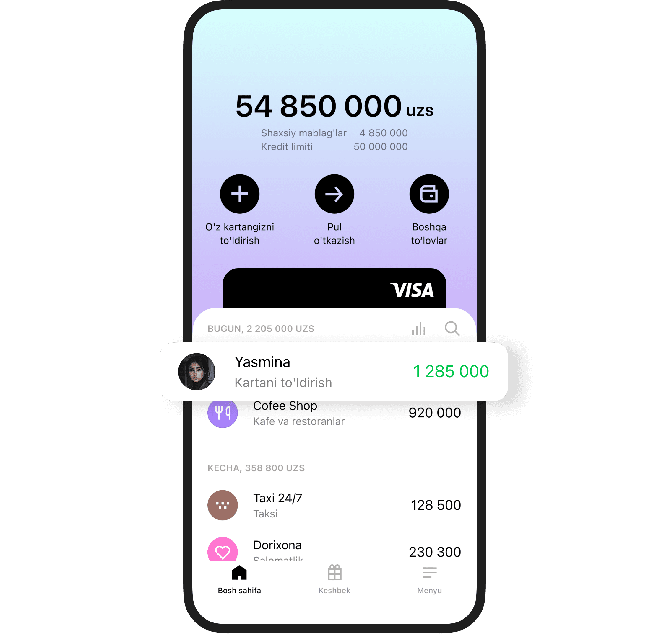 Tez kartasiga pul o‘tkazmalarini oling