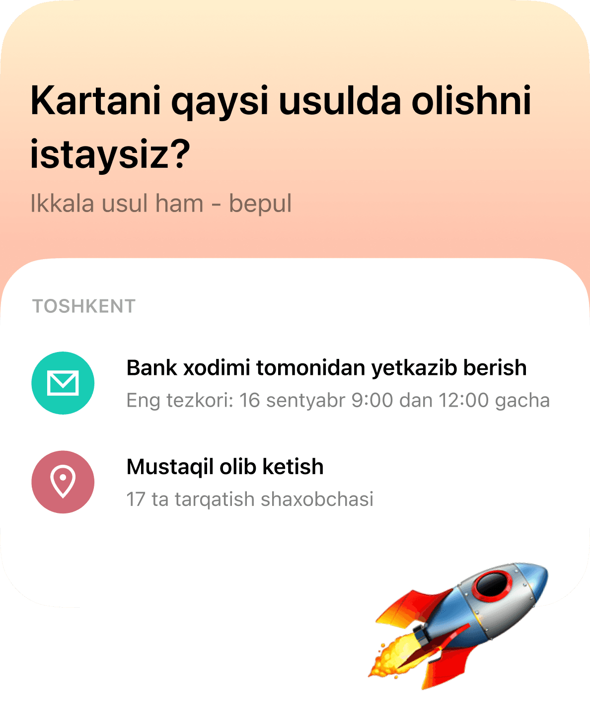 Kartangizni bepul yetkazib berishni buyurtma qiling