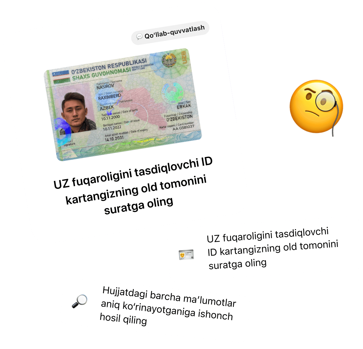 JSHSHIR yoki pasportingiz seriyasi va raqamini kiritib, elektron identifikatsiyadan o‘ting